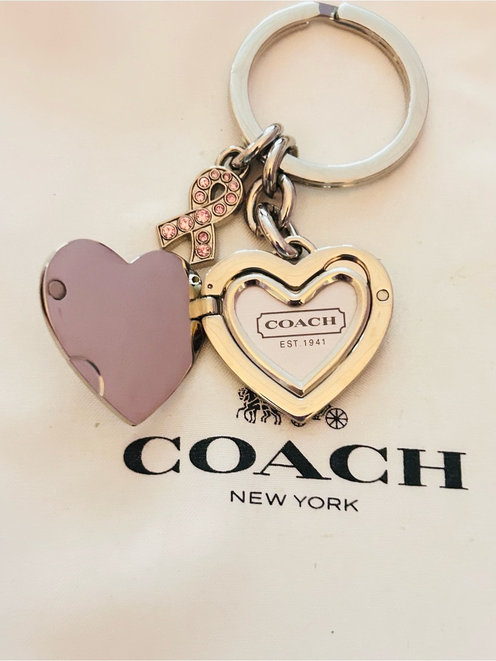 NWOT RARE Coach Y2K Cancer Awareness Heart Photo Keychain/ Bag Charm - Picture 7 of 14
